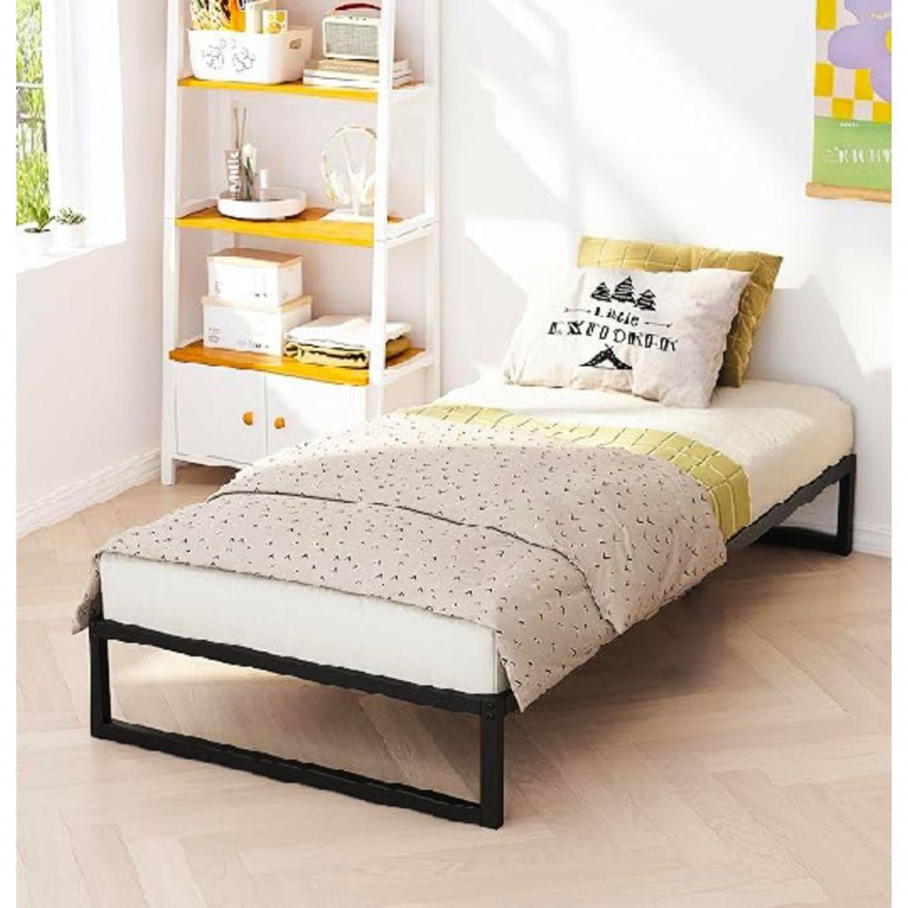 Miniatura Cama Solteiro Sem Cabeceira Robusta Aço Ferro Metal Tamanho Padrão 78cmx188cm Preto Mobbili Cs-02