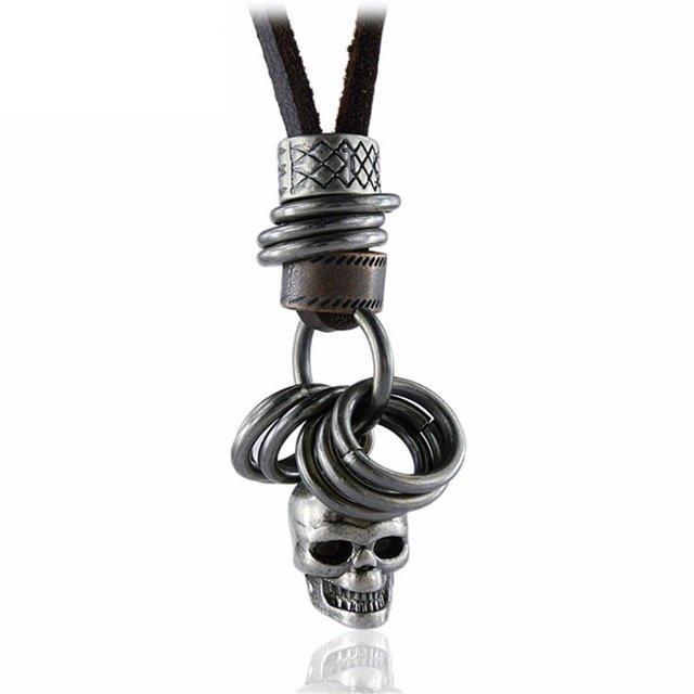 Miniatura Colar Masculino De Couro Com Pingente Caveira Ajustável