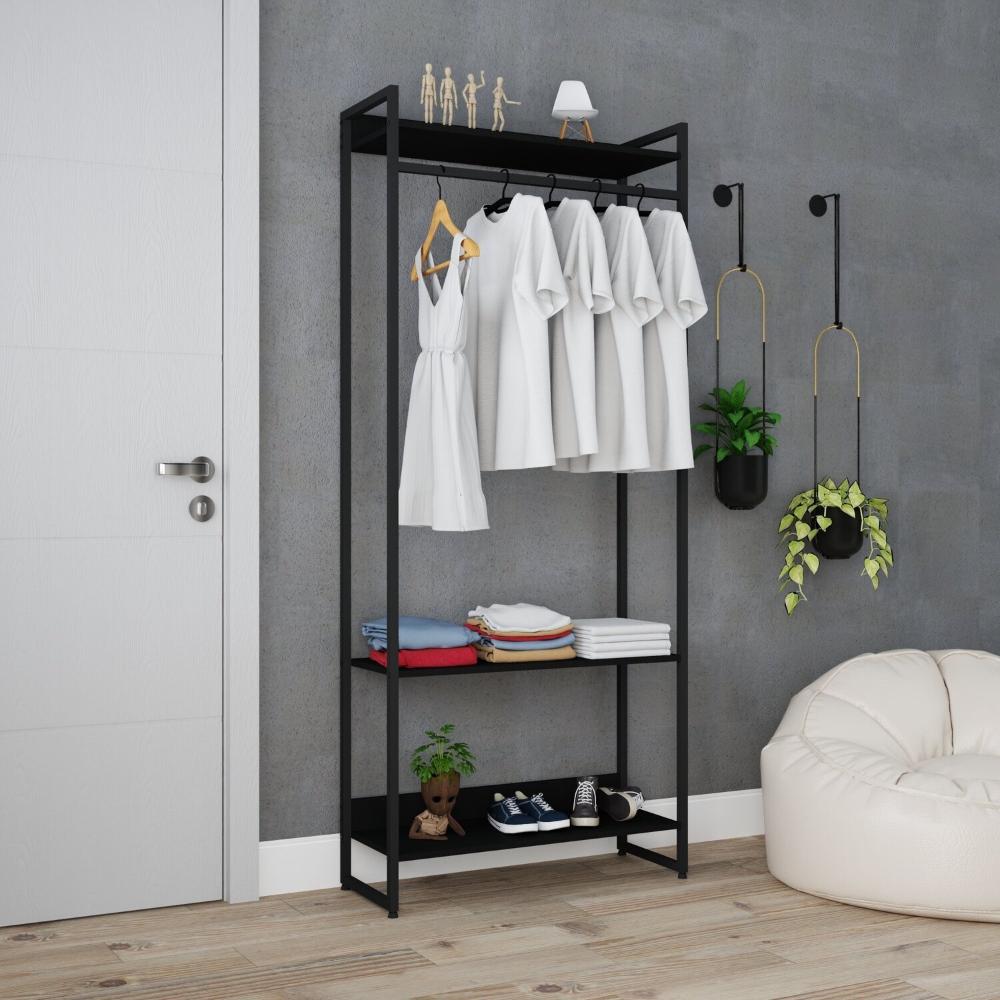 Estante Closet Arara Industrial 3 Prateleiras 187x80cm Dynamica Yescasa Preto Ônix / Preto