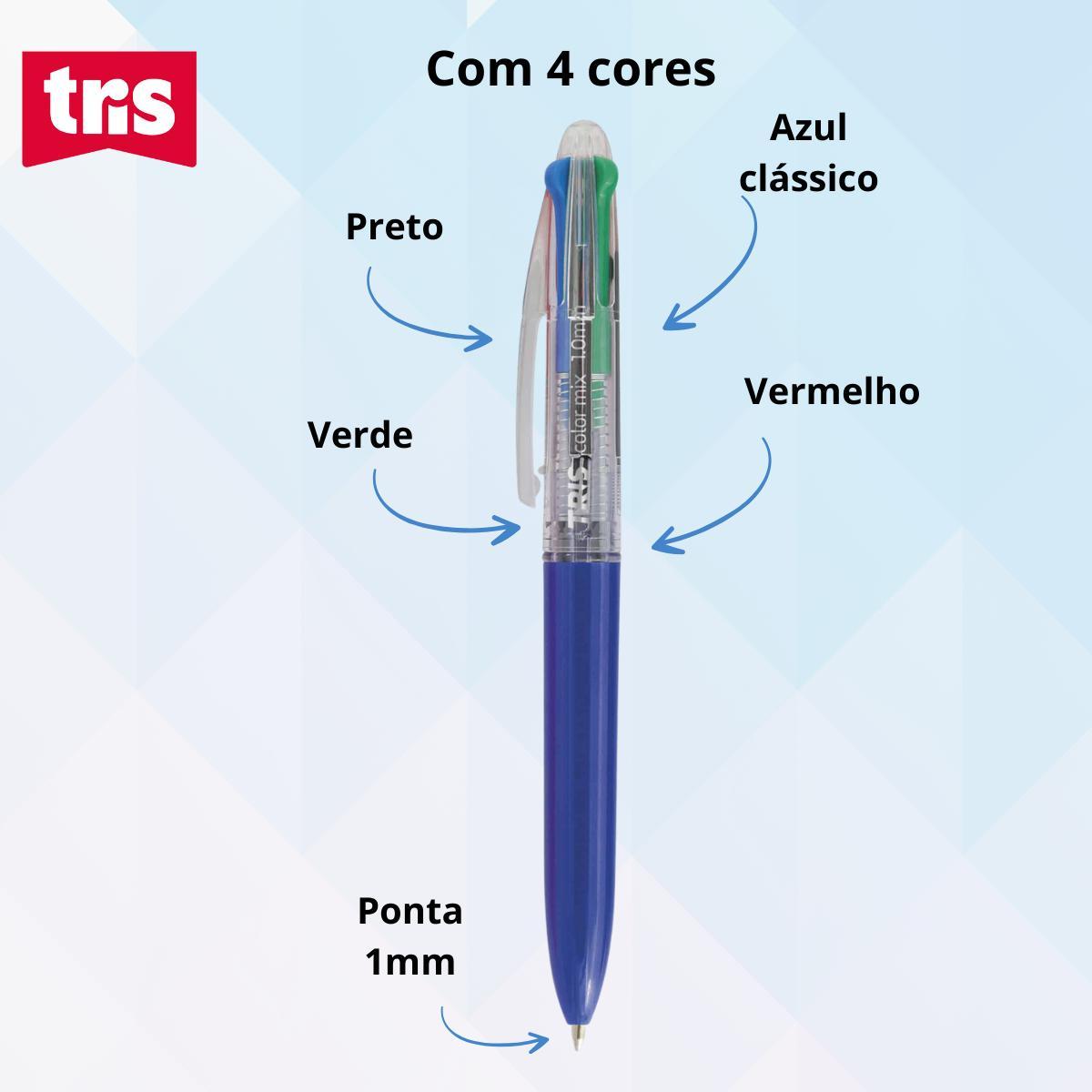 Miniatura Caneta Esferográfica 4 Cores Color Mix 1Mm Unidade Tris