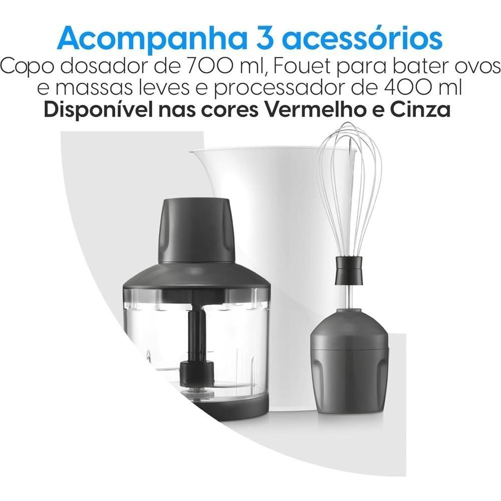 Miniatura Mixer De Alimentos Cinza Lunar Inox 600W 3 Em 1 Copo 700ml Elgin 220V