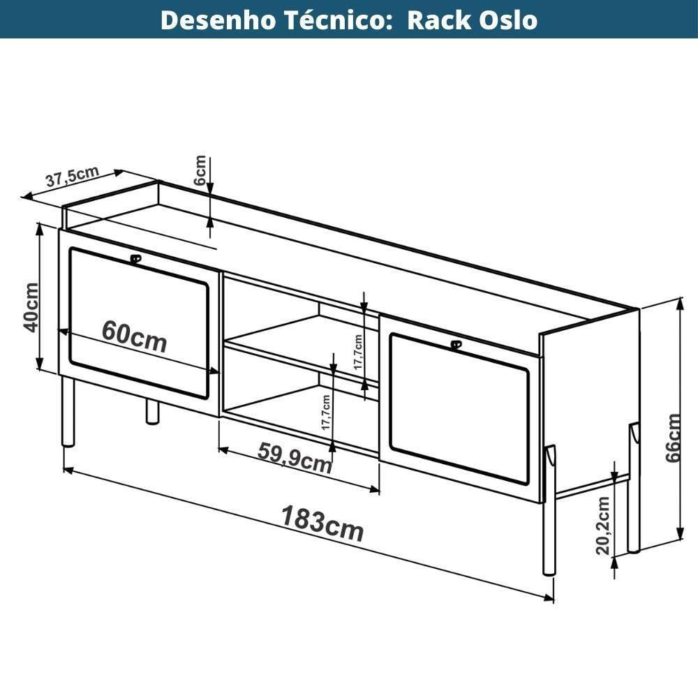 Rack 2 Portas Oslo Artesano 183 Cm (largura) Mdp Nero Palha Sintética Bege Pé Metal Dourado