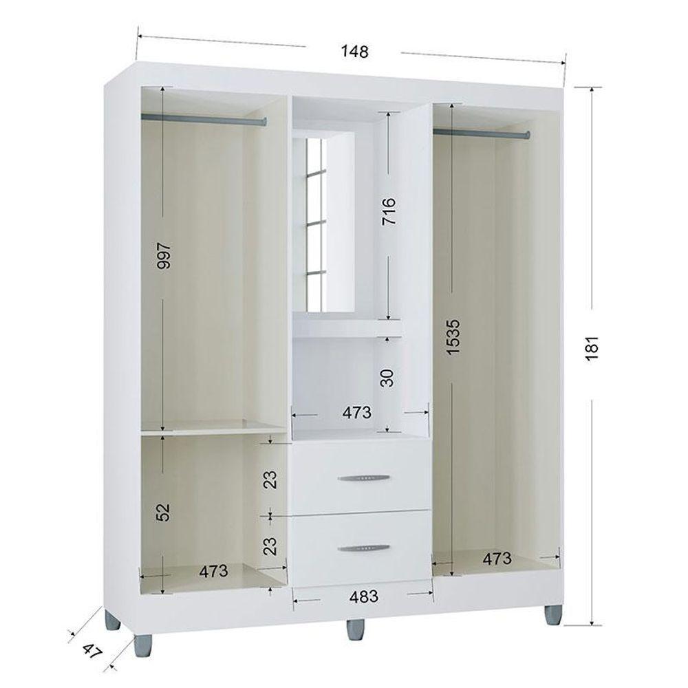 Miniatura Guarda Roupa Solteiro Cordoba 4 Portas Branco Brilho - Poquema