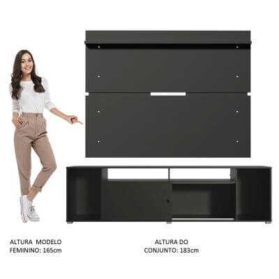 Miniatura Rack Madesa Cancun e Painel para TV até 65 Polegadas - Preto Cor:Preto