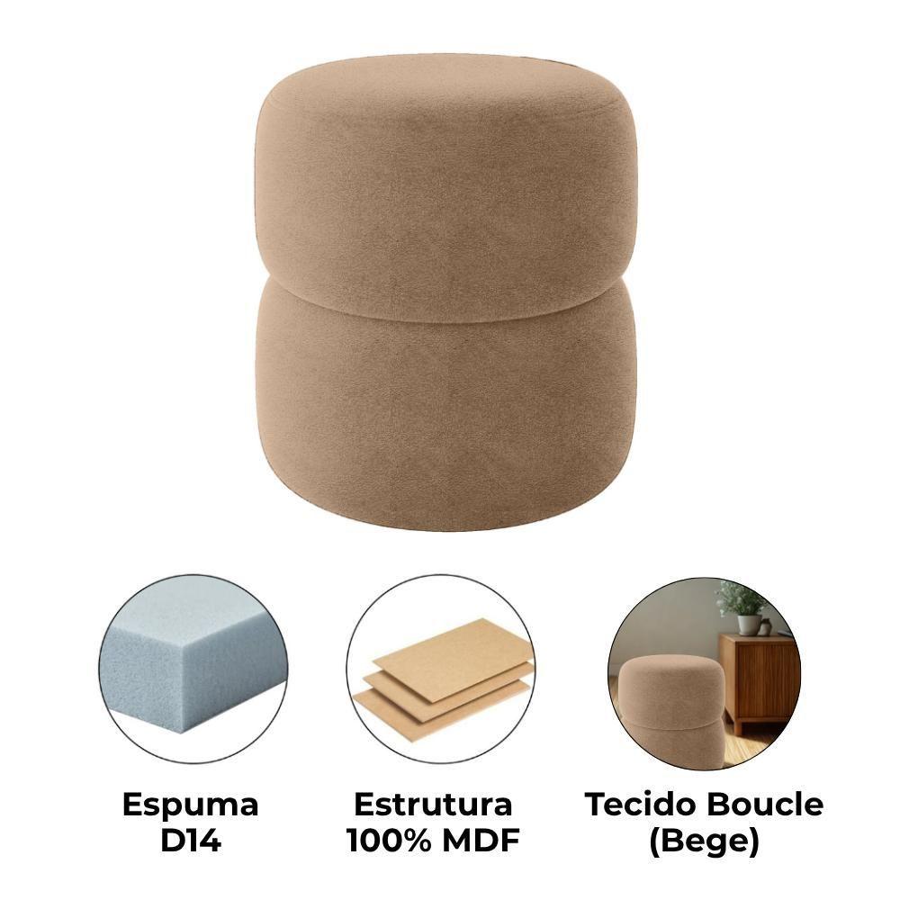 Miniatura Puff Redondo Decorativo 49x43 Cm Paris Boucle Bege Milani Store Bege