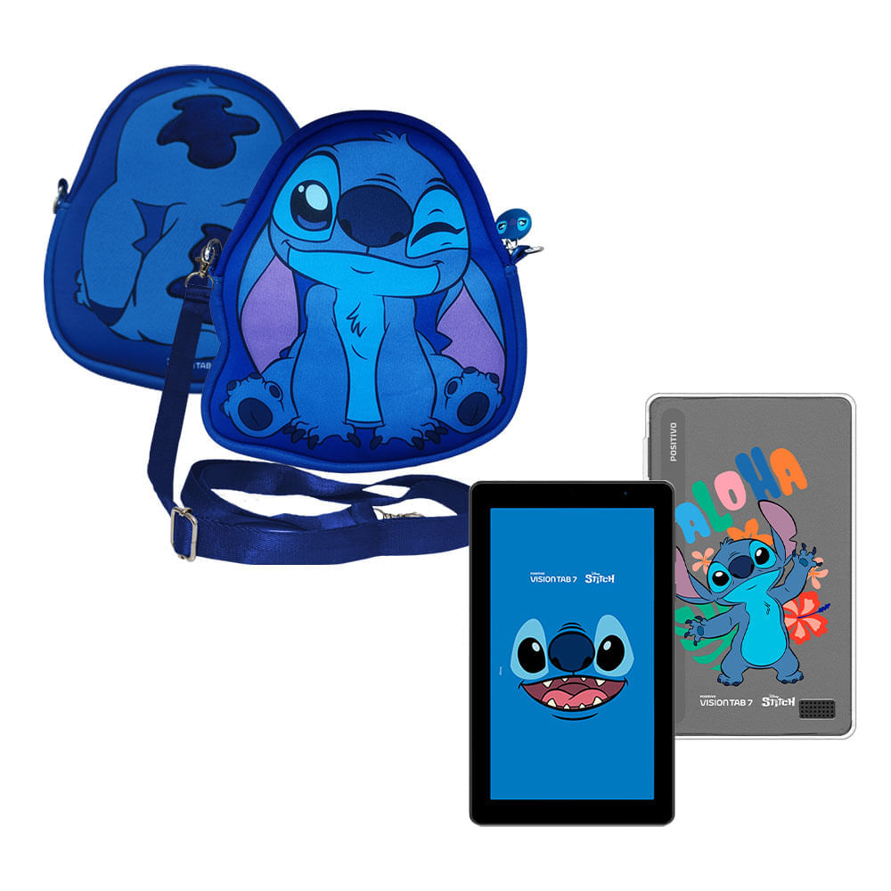Tablet Positivo Vision TAB 7 Stitch + Capa e Bolsa - Octa-Core 3GB RAM 64GB Android 14 Go Wi-Fi Tela 7” IPS – Preto