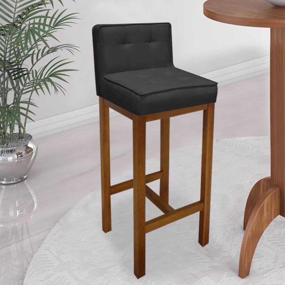 Miniatura Kit 04 Banqueta Alta Alba Cozinha Balcão Bistrô Base Madeira Rústico Suede Cinza