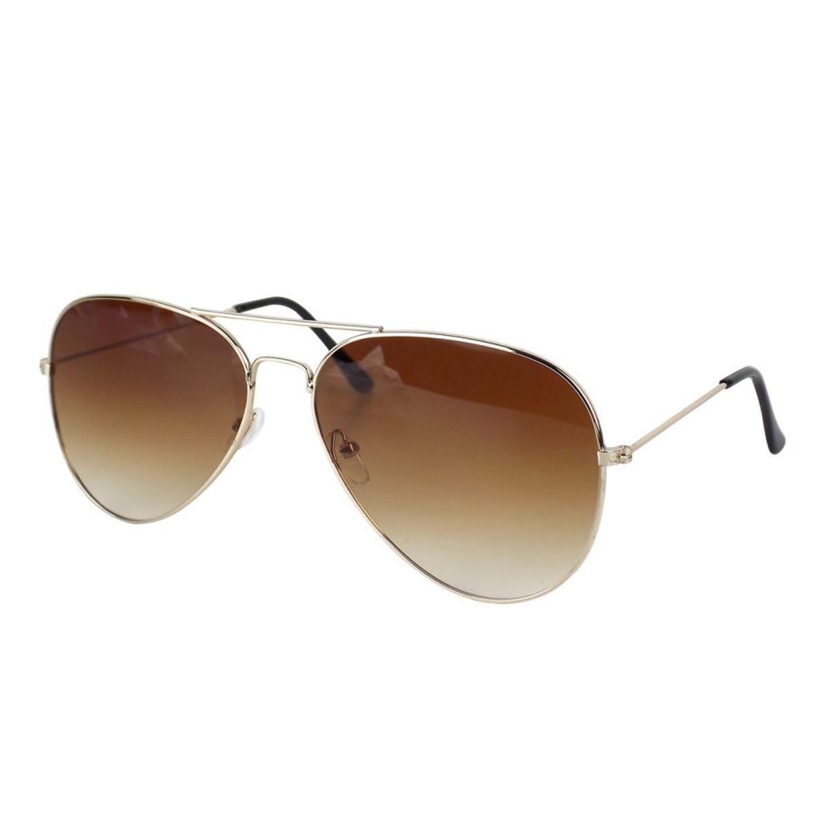 Miniatura Marrom Oculos Sol Masculino Aviador Banhado Ouro Aço Inox