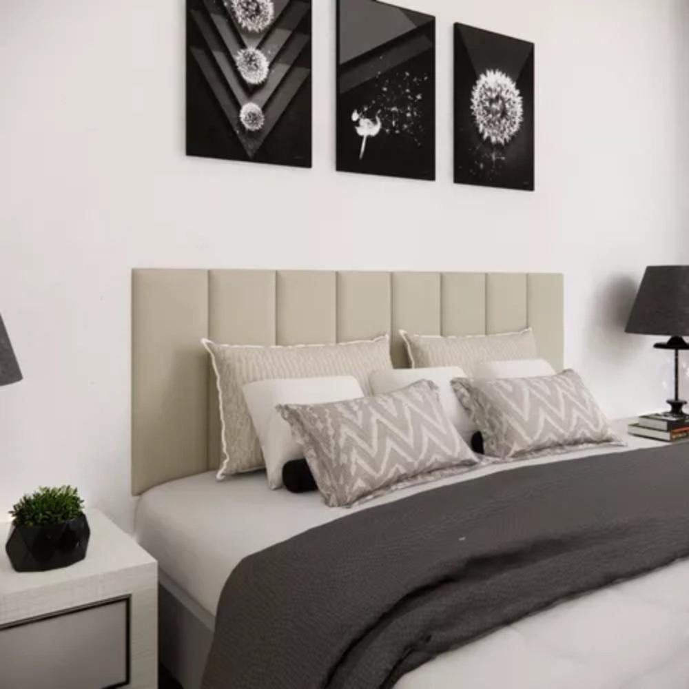 Kit 8 Módulos Estofados Cabeceira Cama Casal 20x60cm Bege