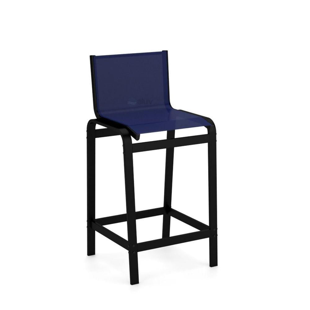 Miniatura Banqueta Alta Bancada Alumínio Preto Tela Azul