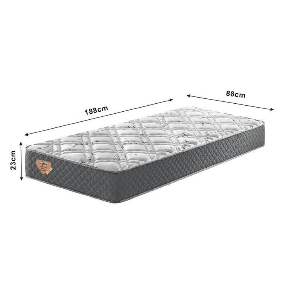 Bicama Box Solteirão 96x203 Cm Courino com Dois Colchões Adapto Molas Ensacadas Ecoflex Bege/Cinza