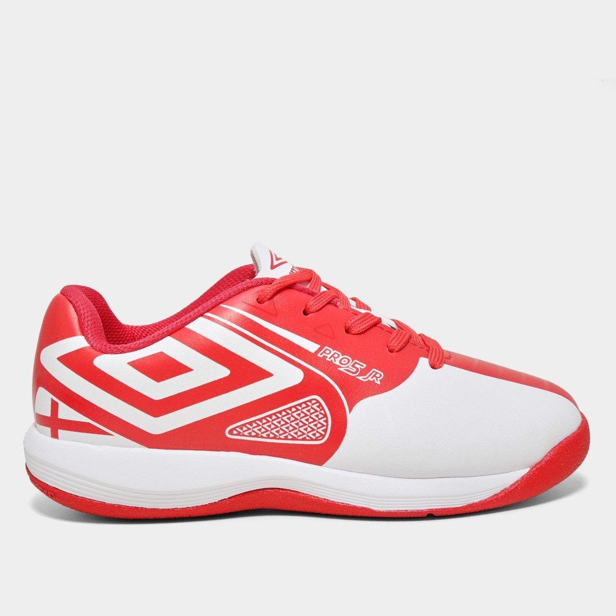 Miniatura Chuteira Futsal Umbro Pro 5 Jr England Unissex Branco+Vermelho - 28