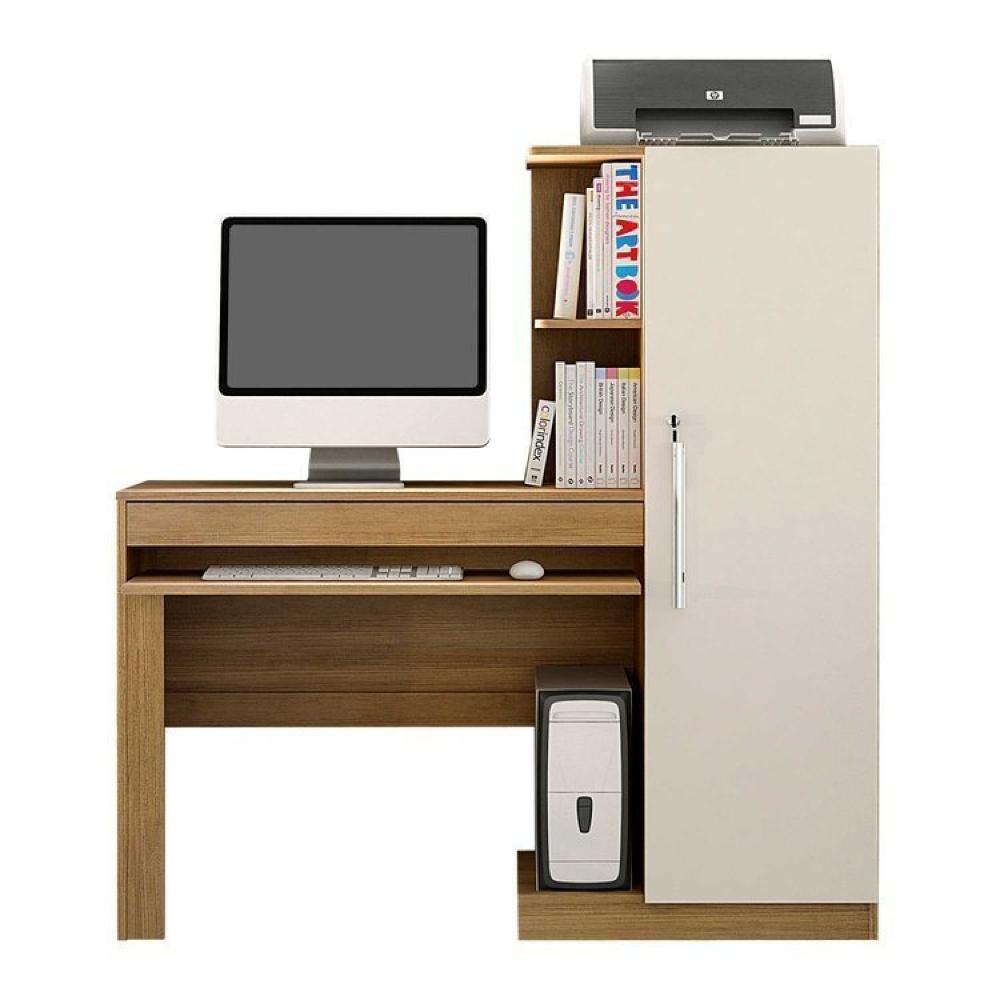 Conjunto Mesa para Computador Escrivaninha com Armário e Armário Multiuso 2 Portas com Chave Asteca Cinamomo/Off White