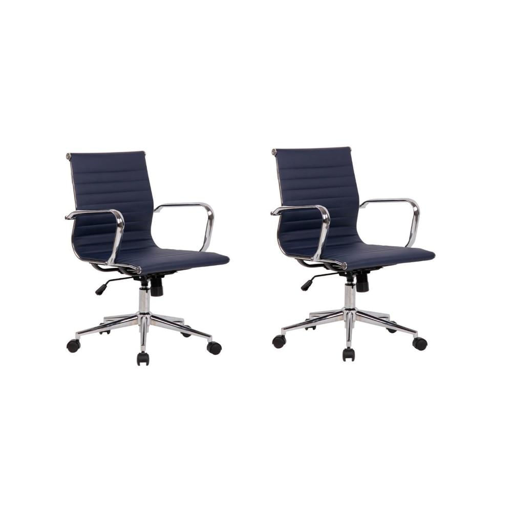 Miniatura Conjunto 2 Cadeiras PU Office Sevilha Rivatti Móveis Azul Marinho