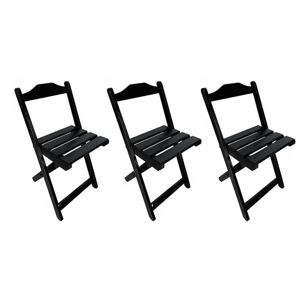 Miniatura Kit 3 Cadeiras Dobráveis De Pretas Preto