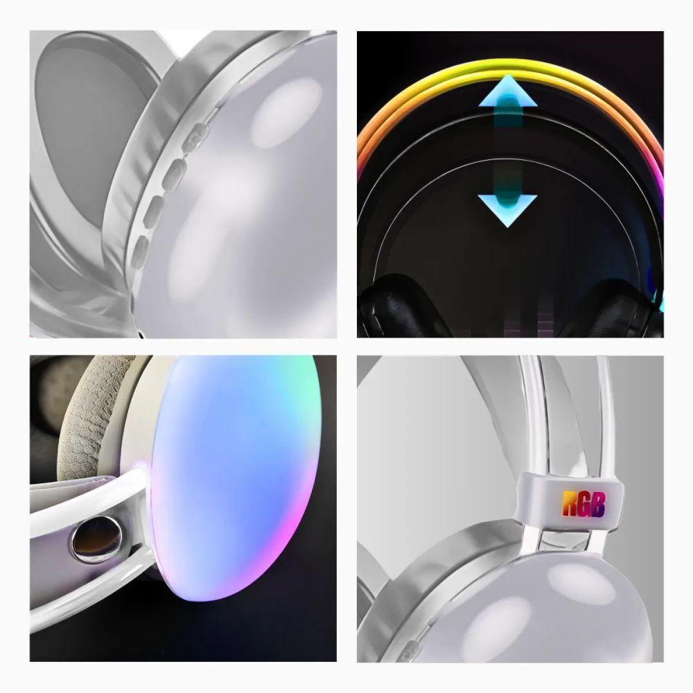Fone De Ouvido Branco Sem Fio Bluetooth Led Rgb Recarregável