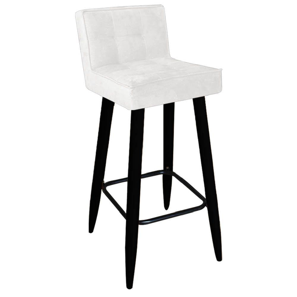 Miniatura Banqueta Alta Lucy Com Encosto Cozinha Bar Balcão Bistrô Pé Palito Preto Corino Branco