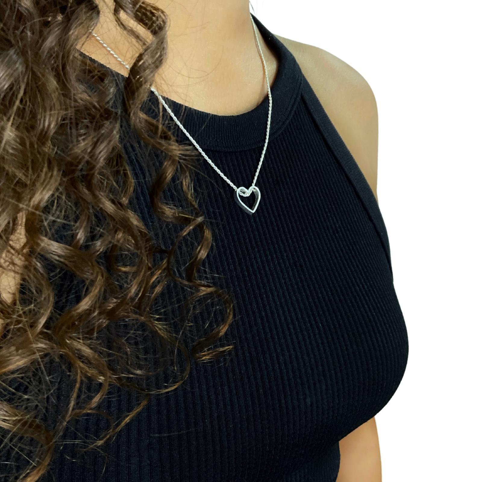 Miniatura Corrente Cordão Baiano Prata Lei 925 45Cm Pingente Coração