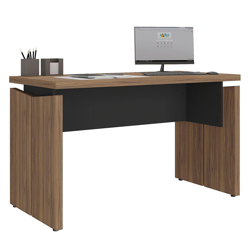 Miniatura Mesa Para Escritório Home Office 125cm Corp A06 Nogal/preto - Mpozenato
