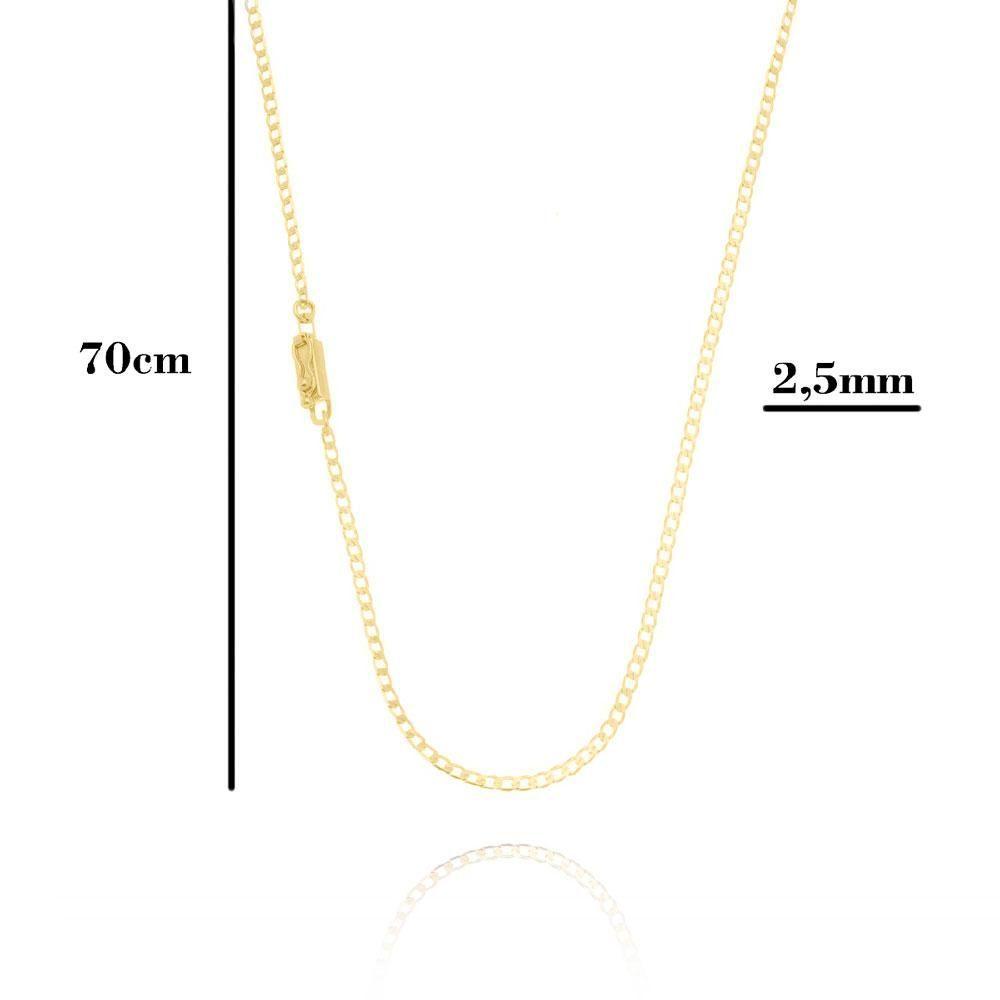 Miniatura Corrente Grumet Fecho 2,5mm - 6g - 70 Cm + Pingente Medalha Nossa Senhora Relevo - 2,0 X 1,5 Cm