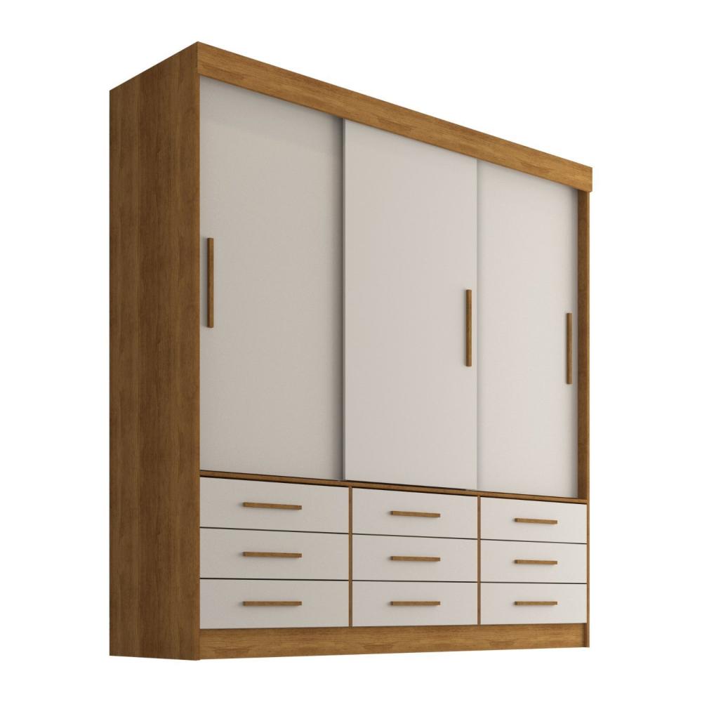 Miniatura Guarda Roupa Casal 3 Portas 9 Gavetas Luana Sallêto Móveis Cinamomo/Off White