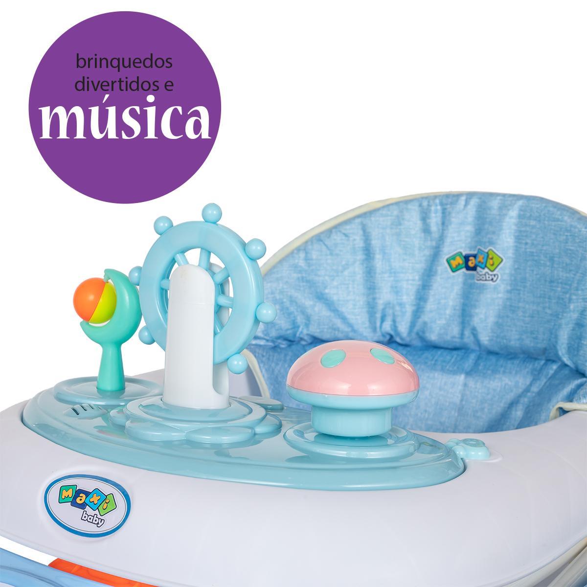 Miniatura Andador Infantil Maxi Baby - 4 Rodas, 4 Freios - Azul