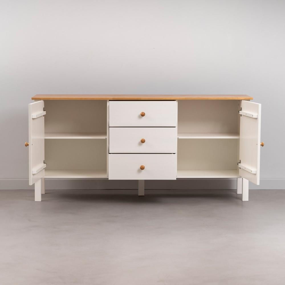 Buffet 2 Portas 3 Gavetas Madeira Maciça Vanilla CabeCasa MadeiraMadeira Amêndoa/Branco