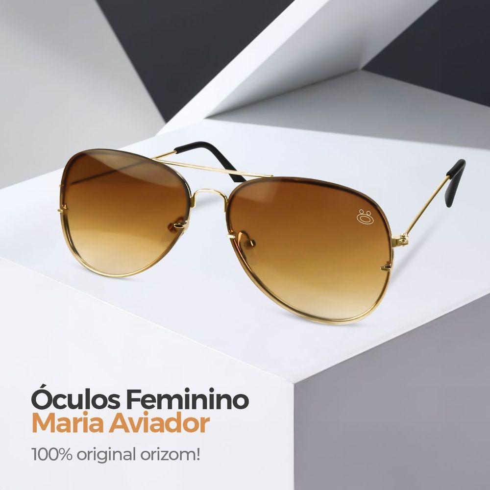 Miniatura Oculos Sol Feminino Aço Inoxidavel Marrom Aviador + Case Presente Lente Marrom Armação Dourada