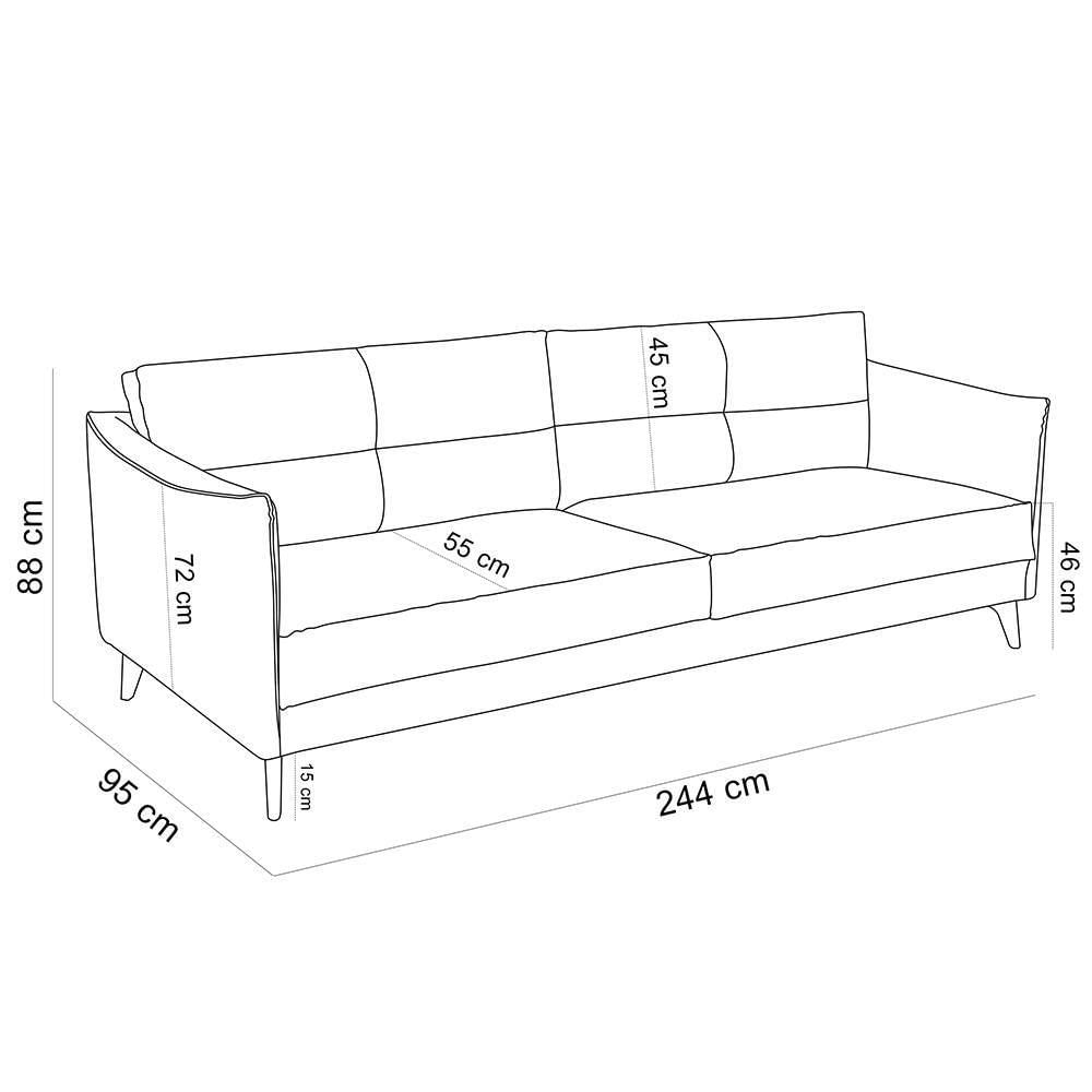 Miniatura Sofá 3 Lugares Para Sala De Estar Living 244cm Oásis T03 Couro Soft Mel - Lyam Decor
