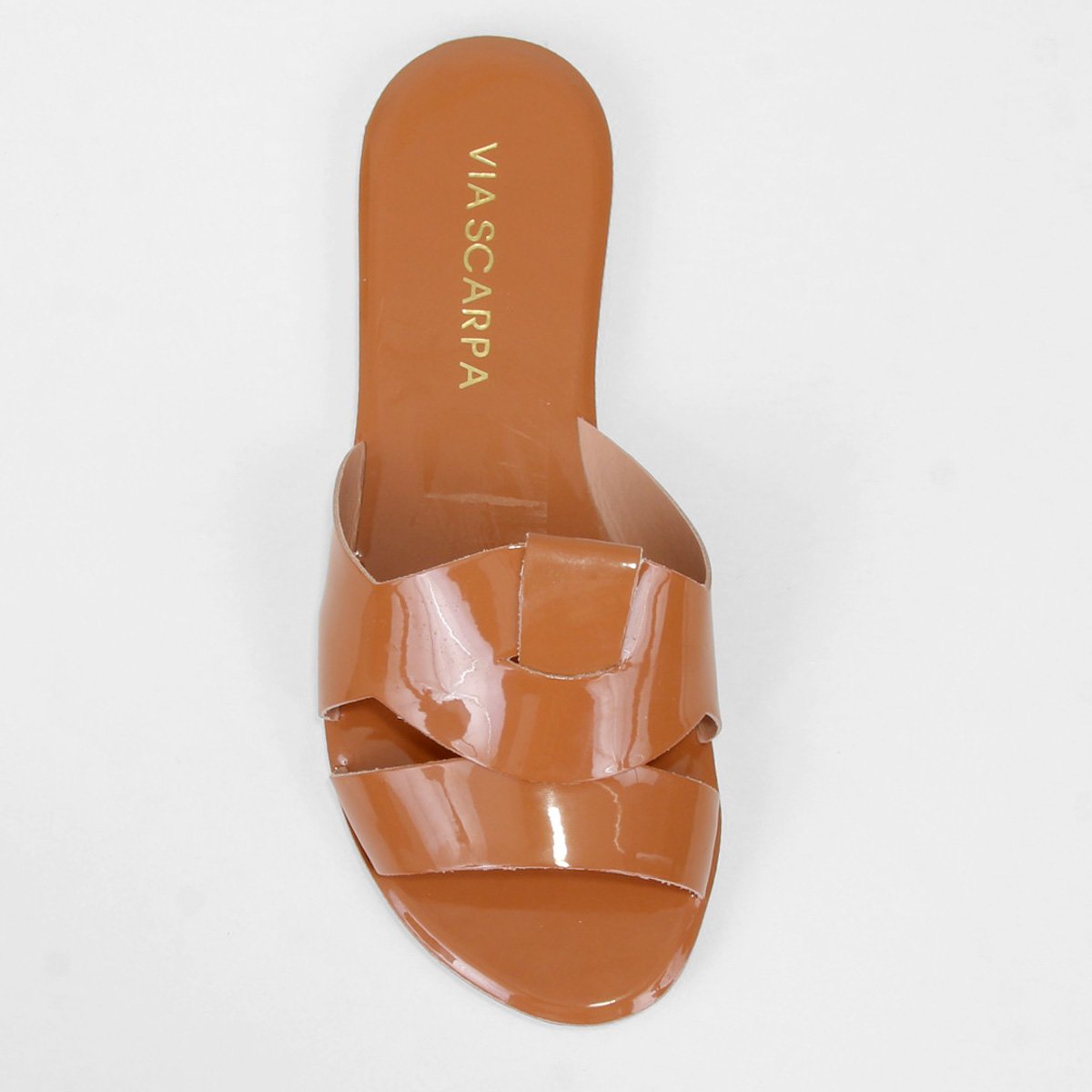 Miniatura Rasteira Via Scarpa Básica Verniz Caramelo - 34