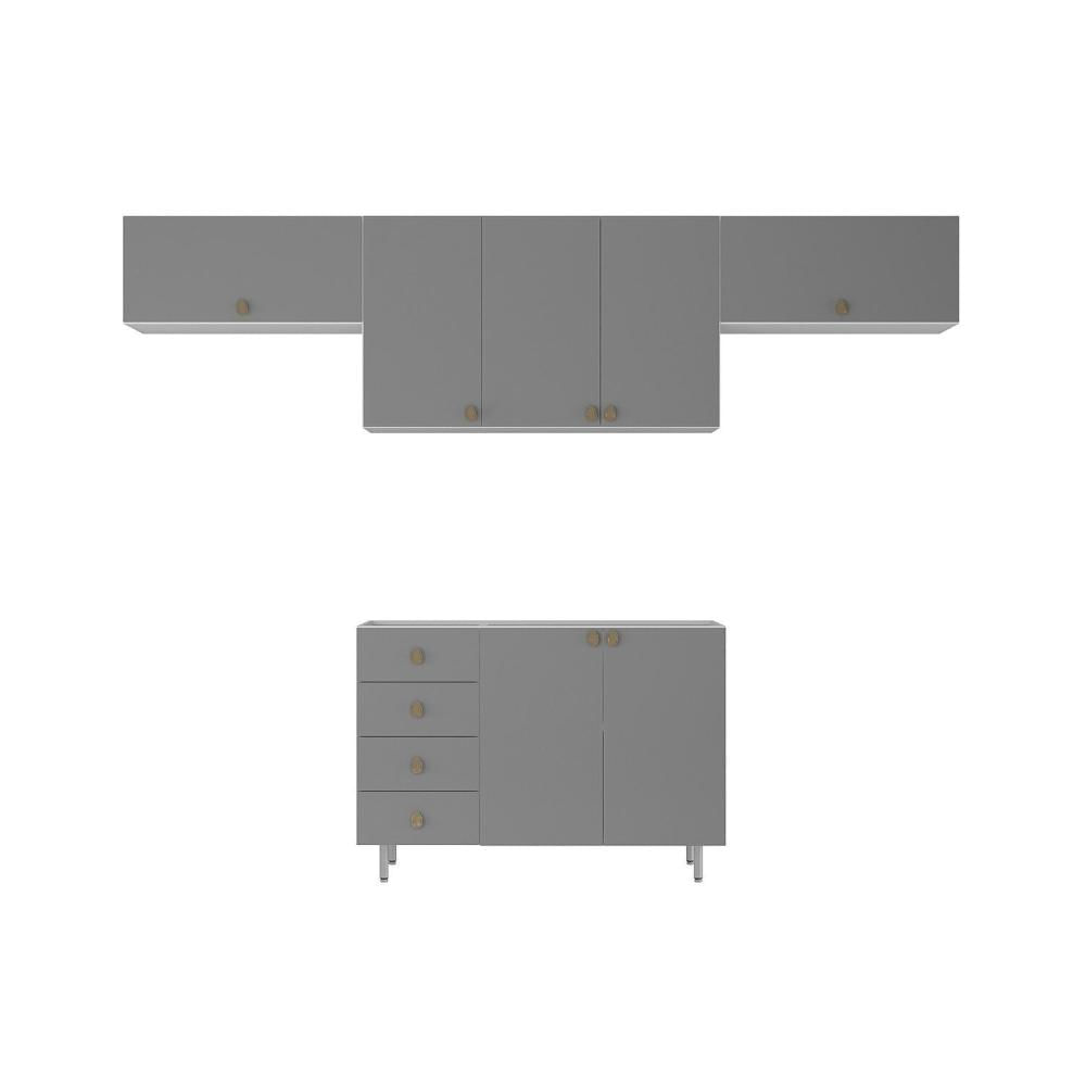Miniatura Cozinha Compacta 4 Peças 100% Mdf Bp 1 Balcão 3 Aereos Maranello Branco/Panna