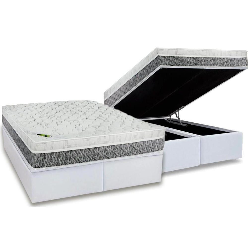 Miniatura Cama Box Baú Queen: Colchão Molas Ensacadas Aspen One Side + Base White(158X198)