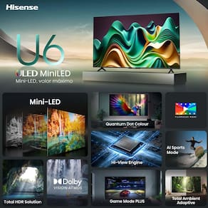 Miniatura Smart TV 65" UHD 4K Mini LED Hisense 65U6N Google TV, Processador com AI, HDR10+, Dolby Atmos, Sports Mode, Game Mode Plus e Compatível com Alexa