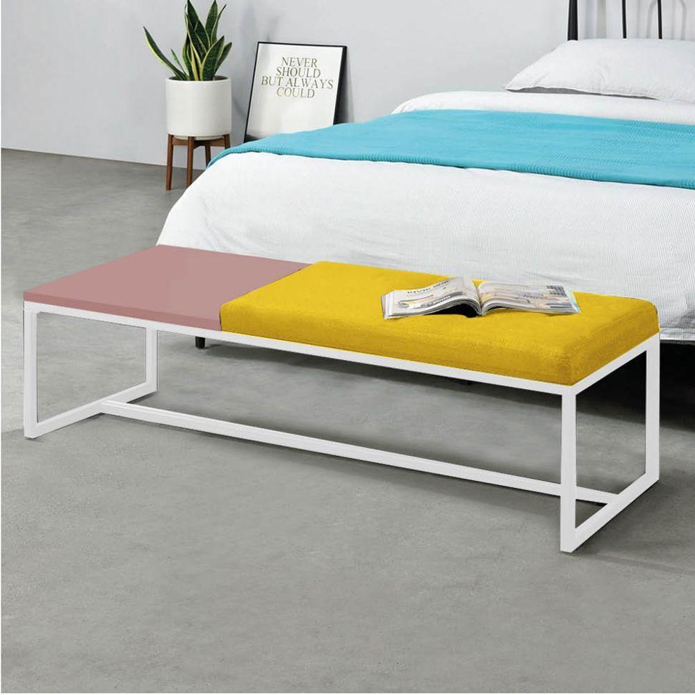 Miniatura Calçadeira Recamier Londres 140cm Branco Corino Amarelo Mdf Rose - Ahazzo Móveis