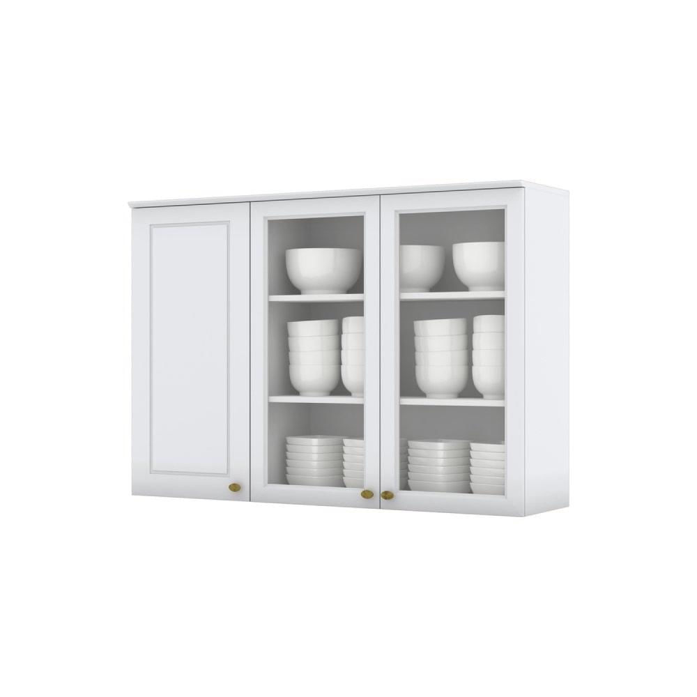 Miniatura Armário Aéreo para Cozinha 120cm 3 Portas de Vidro Nova York Henn Branco HP
