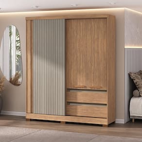 Miniatura Guarda-Roupa Casal 1 Porta Correr Atualle Condor 3D Flex com Reflecta Acácia