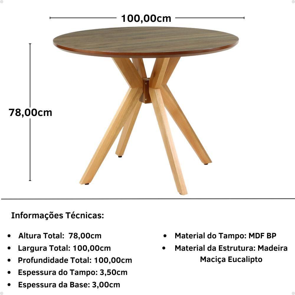 Conjunto Mesa De Jantar Redonda Marci Premium Natural 100cm Com 4 Cadeiras Allegra - Preto