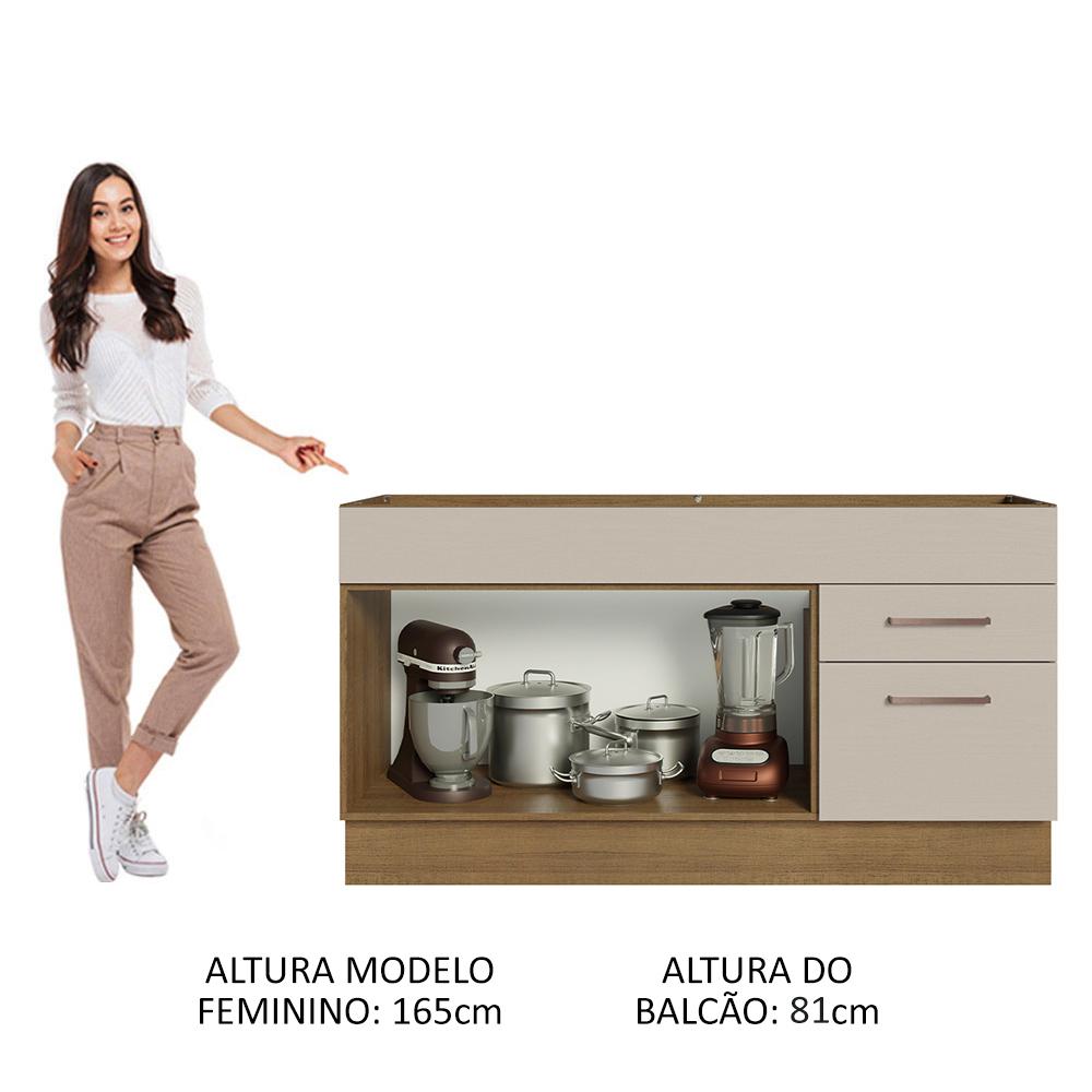Miniatura Balcão Gabinete de Pia Cozinha 150 cm 2 Portas e 2 Gavetas (Sem Tampo e Pia) Rustic/Crema Agata Madesa Rustic/Crema
