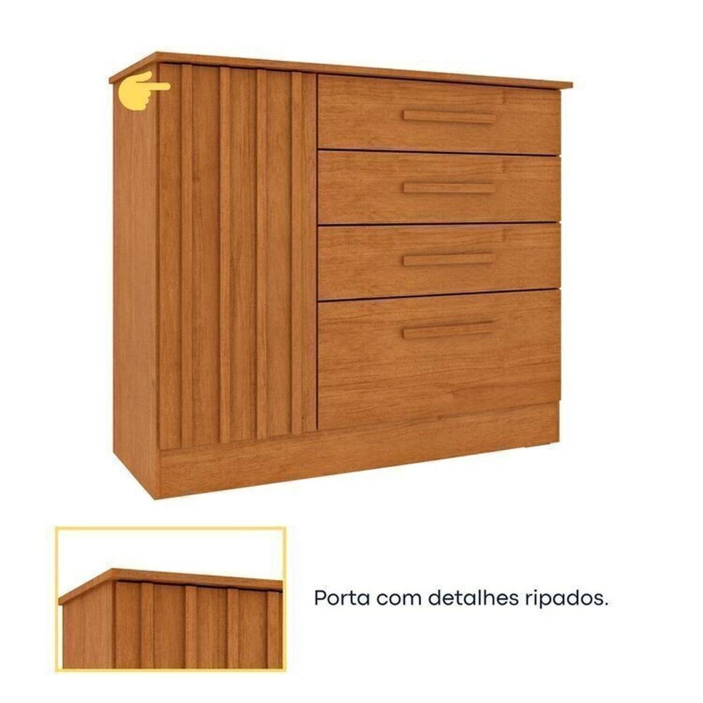 Quarto Completo 1 Guarda-Roupa com Espelho 1 Cômoda Ripado Nova York e 1 Cama Casal Mônaco Espresso Móveis Cinamomo