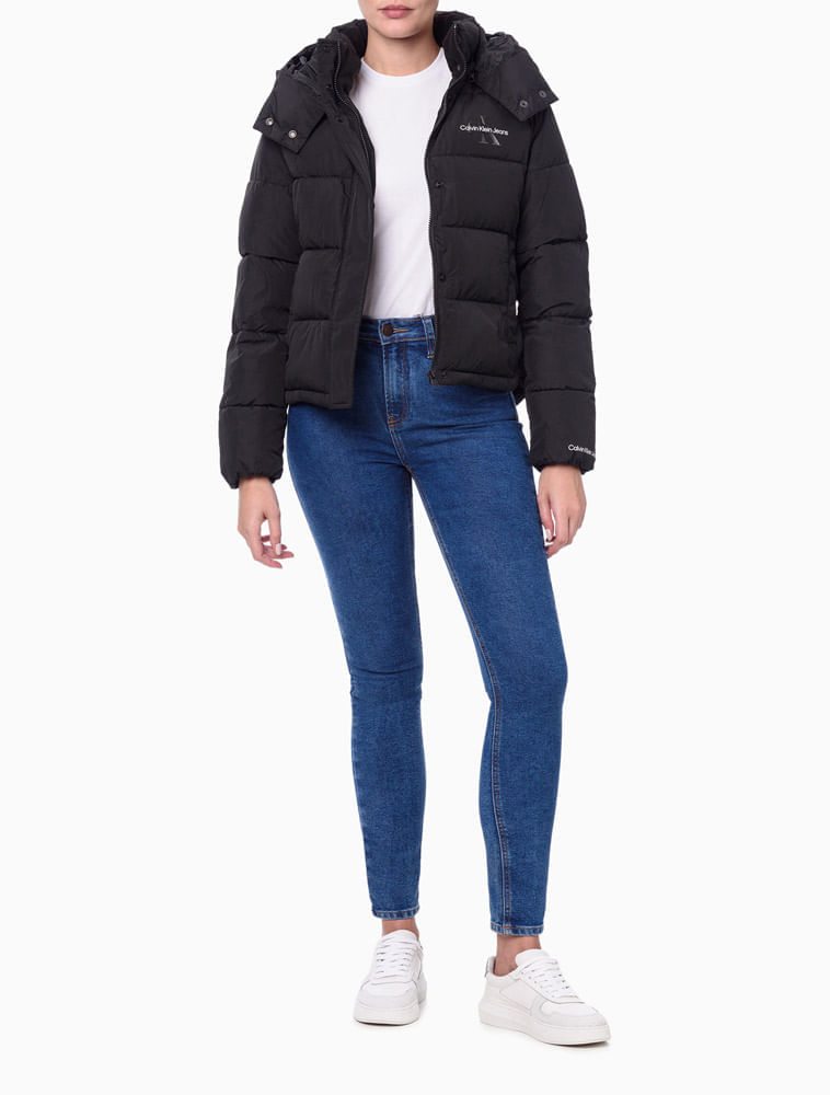 Miniatura Jaqueta Feminina Acolchoada Logo No Peito Calvin Klein - Preto Jaqueta Feminina Acolchoada Logo No Peito Calvin Klein Preto Gg