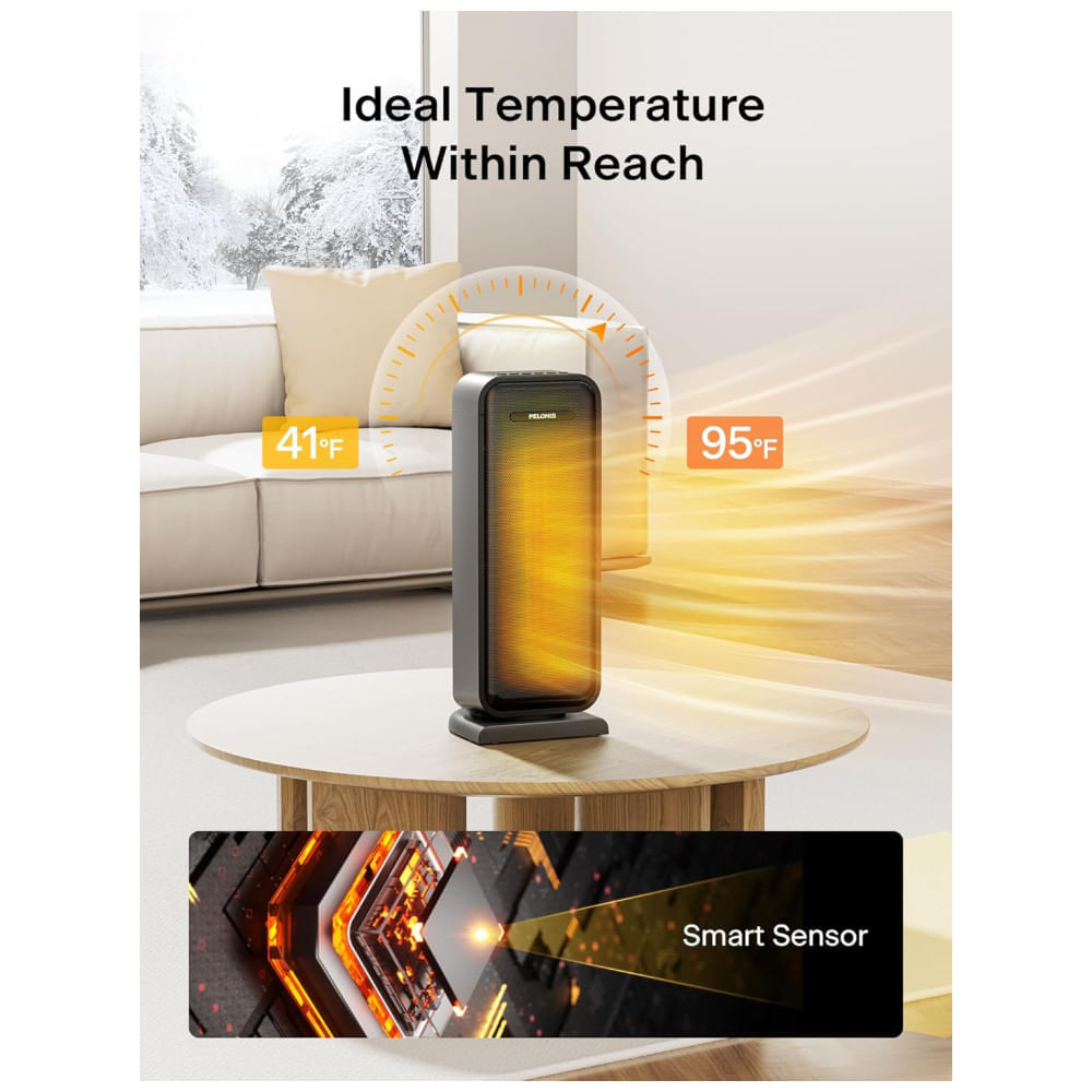 Miniatura Aquecedor PELONIS de Cerâmica Eco com Oscilação de 75° e Controle Remoto, 40,64 cm: Conforto e Eficiência