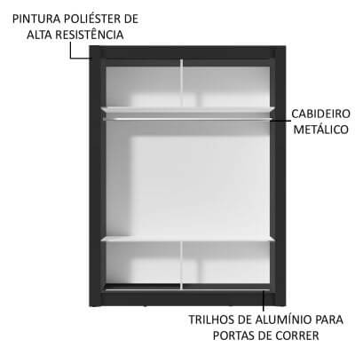 Miniatura Guarda-Roupa Solteiro Madesa Denver 2 Portas de Correr com Espelho Preto/Rustic Cor:Preto/Rustic