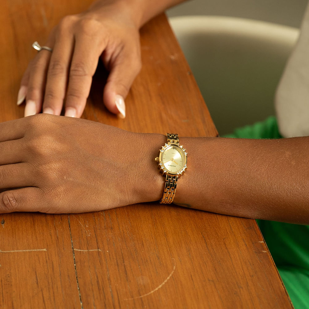 Miniatura Relógio Feminino Oval Clássico Dourado