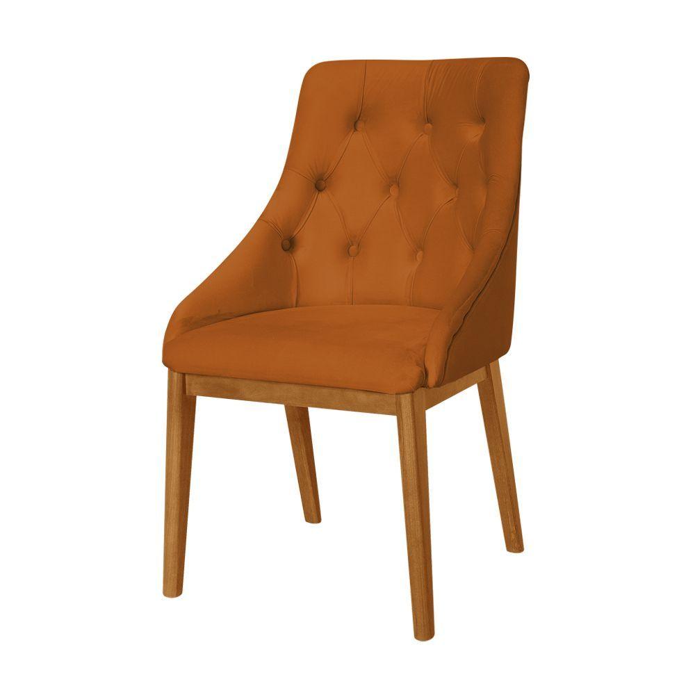 Miniatura Kit 2 Cadeiras De Jantar Elisa Nobre Estofada Capitonê Veludo Terracota Base Madeira Maciça Mel
