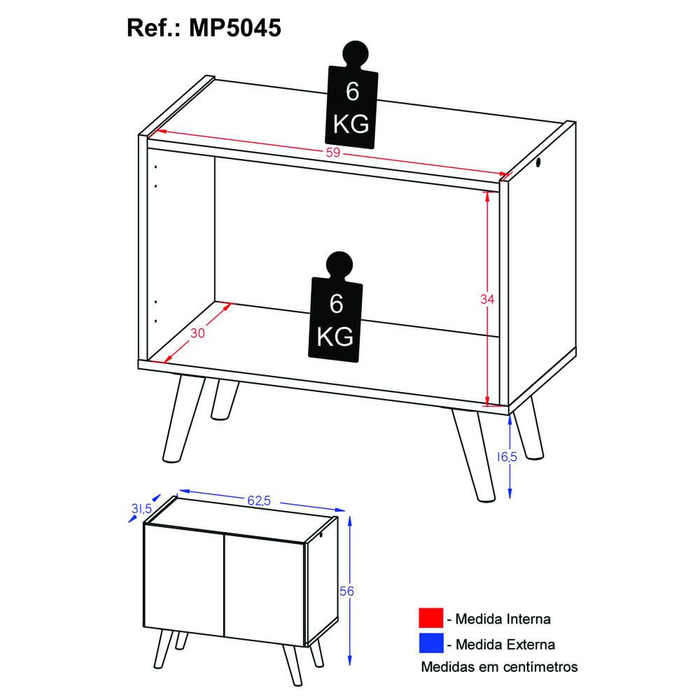 Miniatura Gabinete Armário de Banheiro 62,5cm Retrô 2 Portas Multimóveis MP5045 Branco