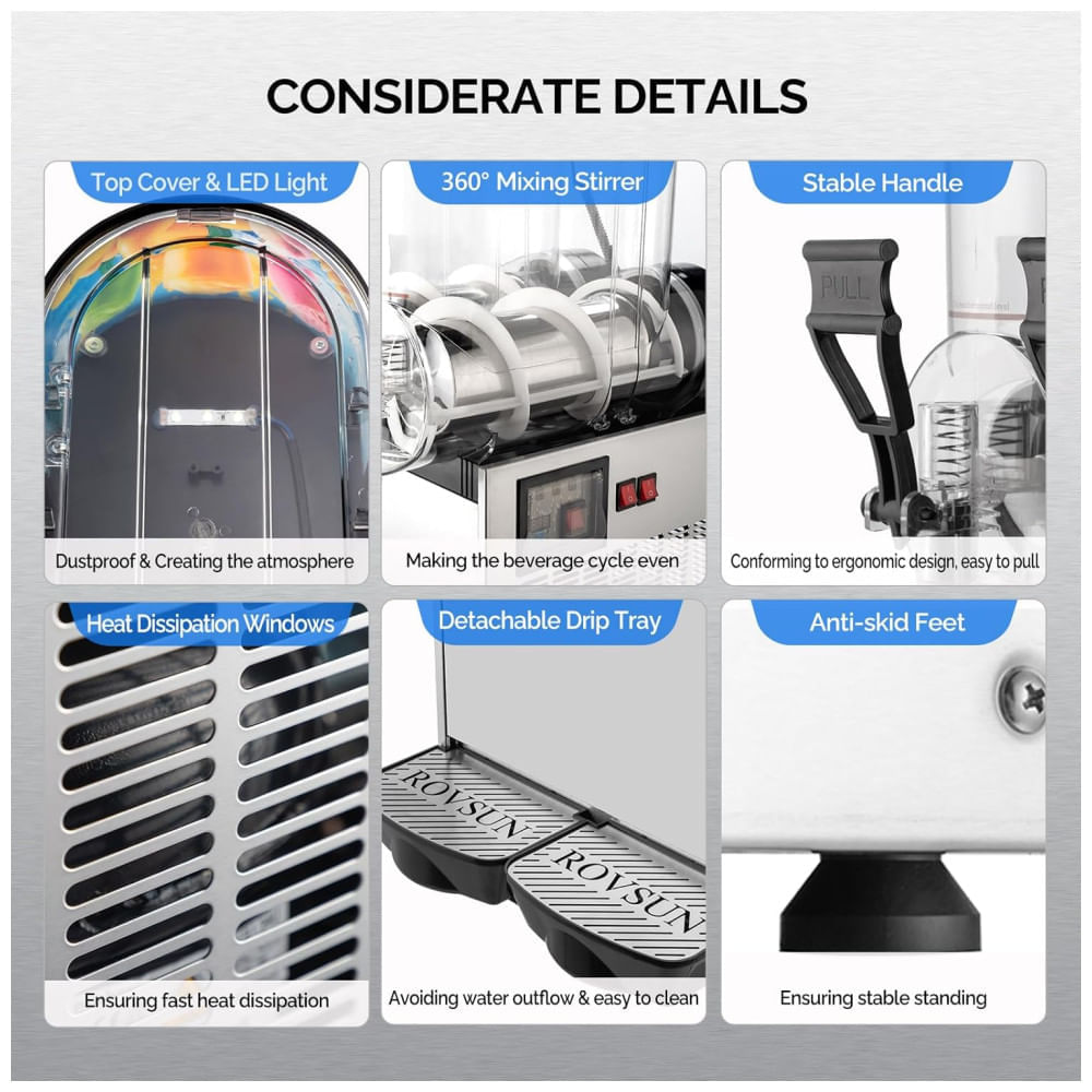 Máquina de Frozen ROVSUN, 45L X 3 Tanques de Slushie, Eficiente em Resfriamento para Casa, Restaurante, Bar e Festas