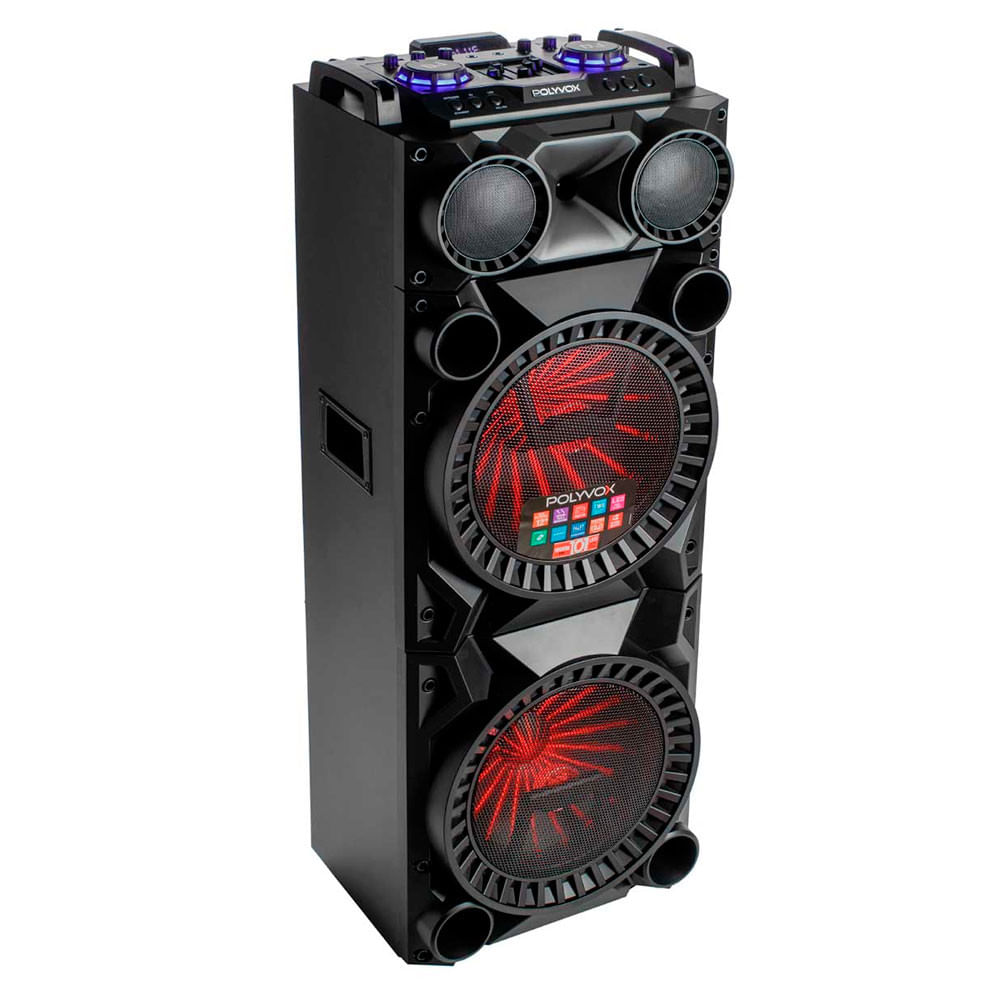 Miniatura Caixa de Som Torre Polyvox XT-1200T 1800W RMS Bluetooth 5.0 Efeito DJ Entrada para MIC TWS Preto - Bivolt
