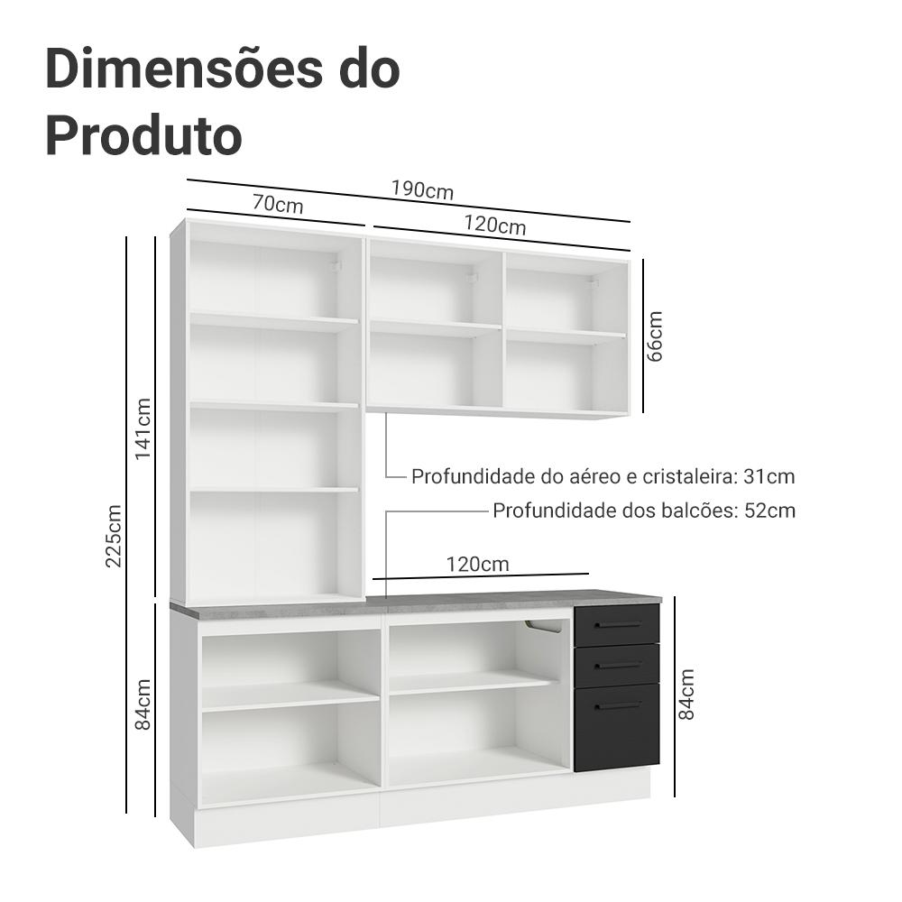 Miniatura Armário de Cozinha Compacta 190cm com Cristaleira Branco/Preto Agata Madesa 01 Branco/Preto