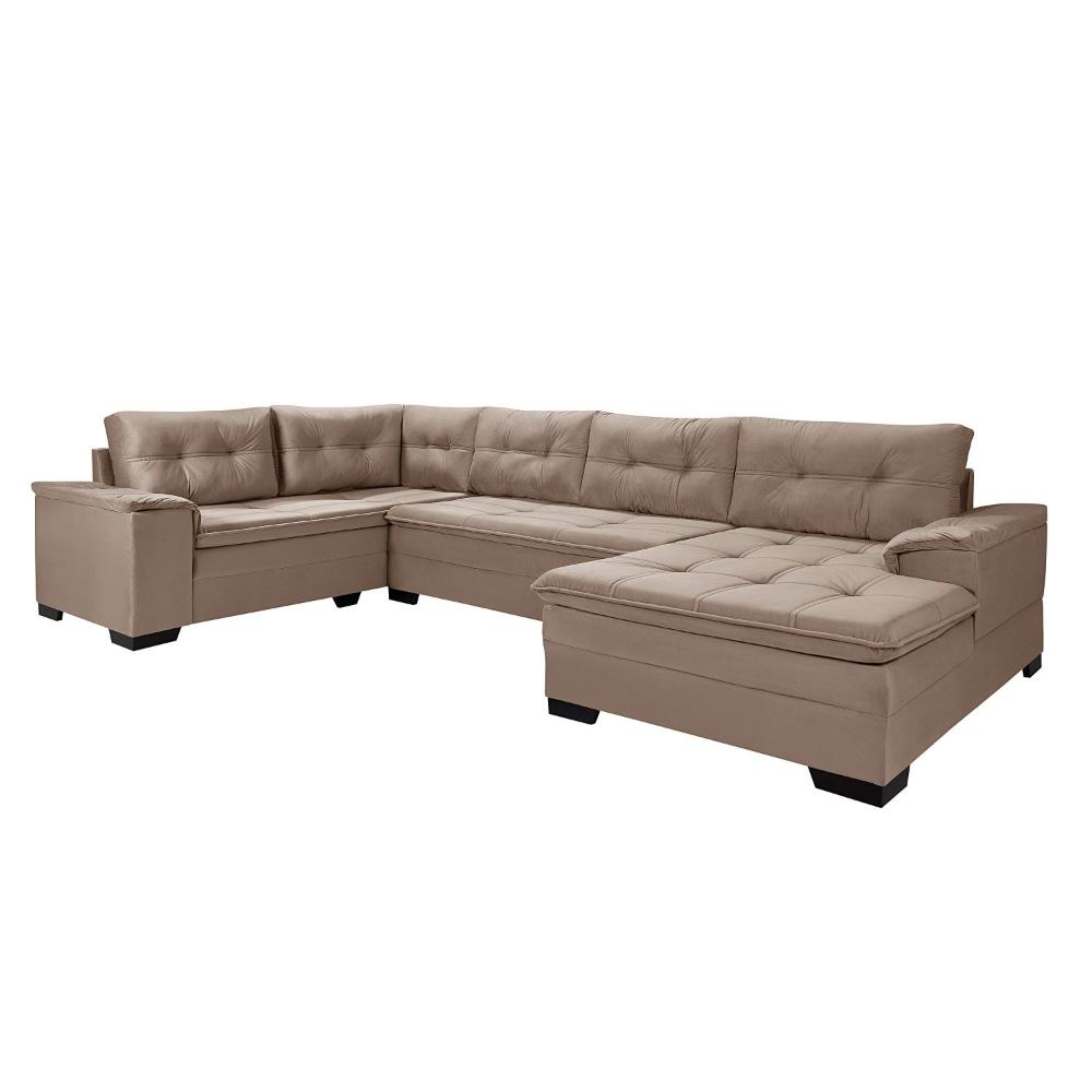 Miniatura Sofá de Canto 6 Lugares Com Chaise Suede Aveludado Viena Império Estofados Chocolate