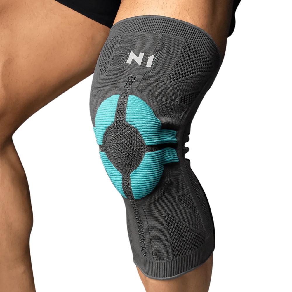 Miniatura Joelheira N1 Sport Pro com haste Lateral e Gel Cinza e Azul G
